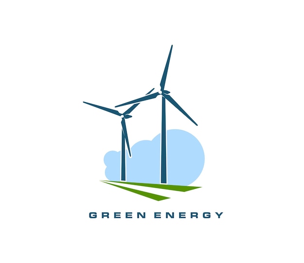 Emblema della turbina eolica Energia verde Generazione di energia sostenibile industria pianta o icona della stazione produzione di elettricità rinnovabile turbina eolica o simbolo del vettore di innovazione della fonte di energia alternativa