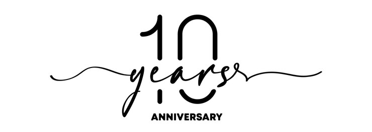 Vettore emblema di anniversario di 10 anni. distintivo o etichetta anniversario. decimo elemento di design di celebrazione e congratulazioni. uno stile di linea. vettore eps 10. isolato su priorità bassa.