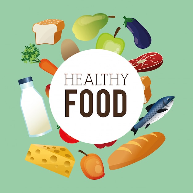 emblema di icone cibo sano assortito