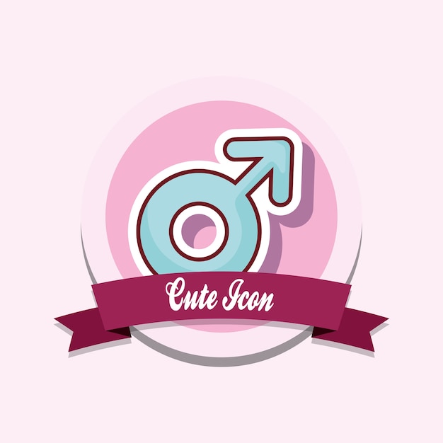emblema icona carina con nastro decorativo e icona simbolo maschile