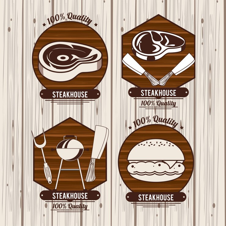 Vettore emblemi del bbq della bisteccheria
