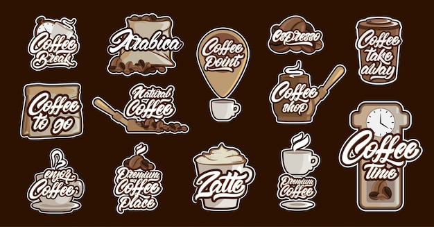 Emblemi del caffè o adesivi con scritte