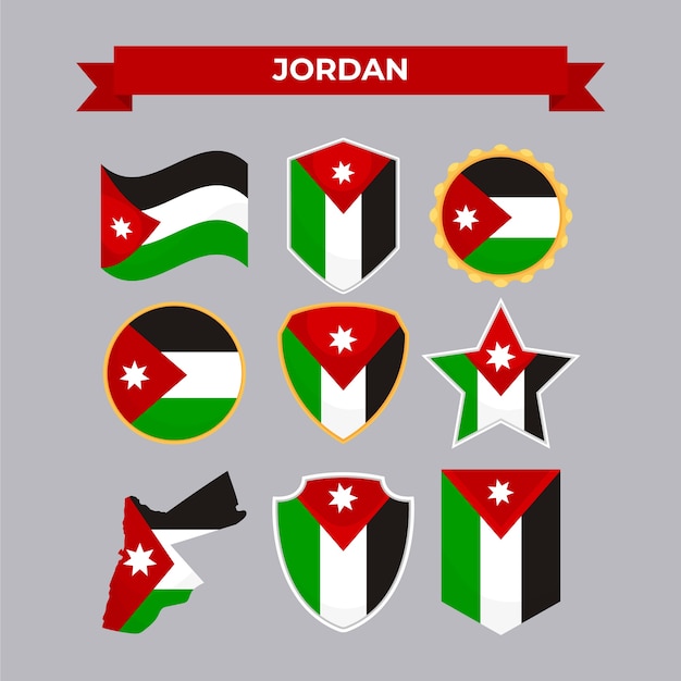 Emblemi nazionali della Giordania di design piatto disegnato a mano