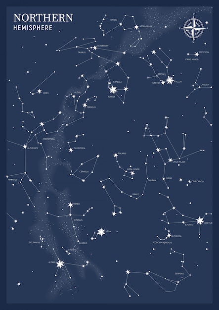 Emisfero nord. Mappa stellare delle costellazioni