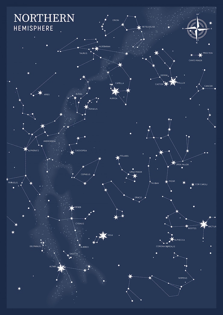 Emisfero nord. Mappa stellare delle costellazioni