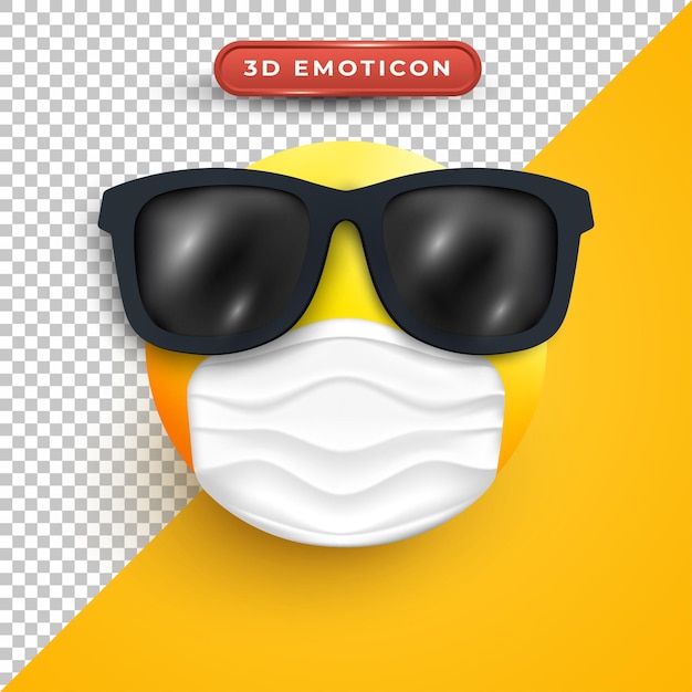 Emoji 3d con indosso una maschera e occhiali