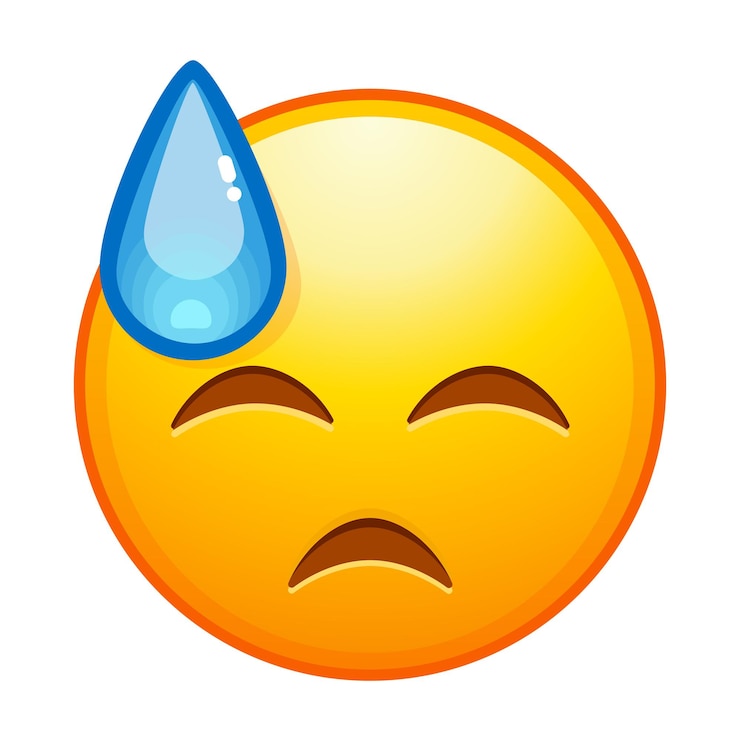 Vettore emoji downcast con sudore freddo emoticon faccia gialla triste con occhi chiusi