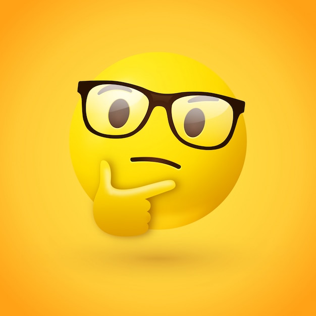 Emoji faccia pensante intelligente o nerd