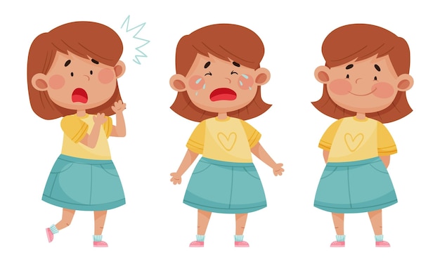 Emoji Girl con espressioni facciali diverse come Scared e Happy Face Vector Set