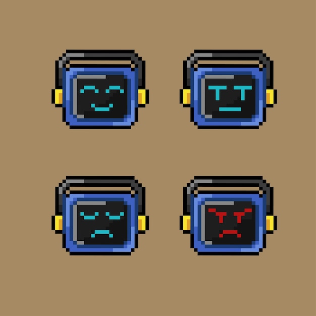 emoticon della testa del robot in stile pixel art