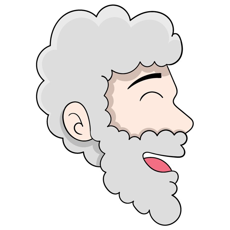 Vettore emoticon della testa dell'uomo anziano con la barba riccia