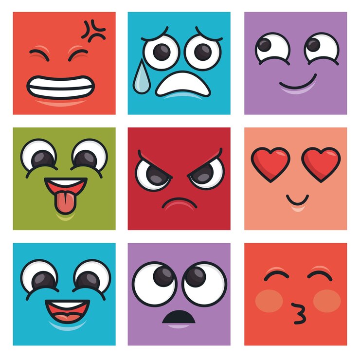 Vettore emoticon di colori differenti emoticon di charatcer grafico