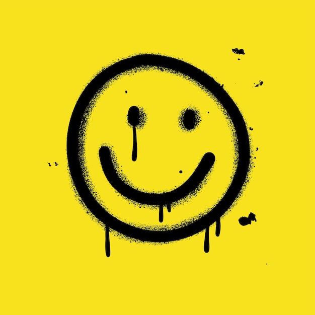 Emoticon di graffiti faccia sorridente spruzzato isolato su sfondo bianco illustrazione vettoriale