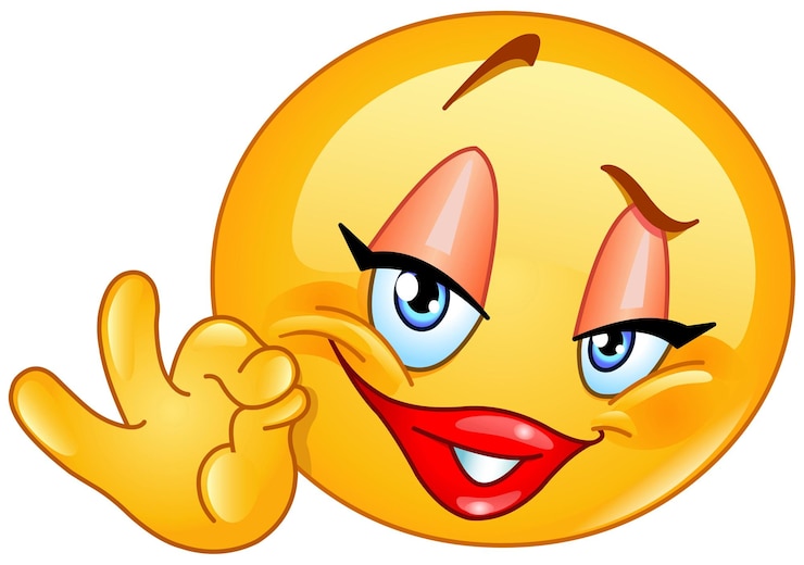 Vettore emoticon femminile che mostra il segno ok