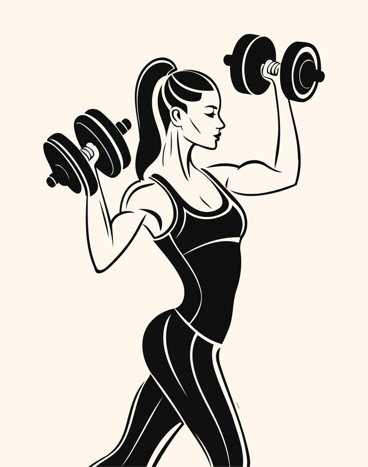 Vettore empowering fitness logo design con un'atleta donna forte