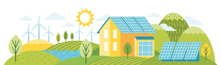 Energia verde una casa moderna ecologica. Energia alternativa. Paesaggio rispettoso dell'ambiente