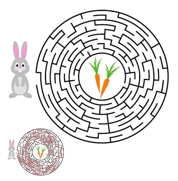 Enigma labirinto labirinto per bambini Entrata e uscita Gioco di puzzle per bambini Aiuta il coniglio a raggiungere le carote