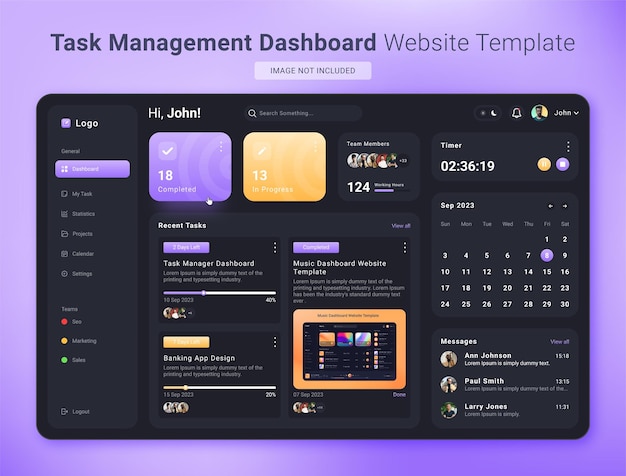 EPS Task Management Dashboard Sito web Templtae Modalità oscura completamente modificabile e vettoriale
