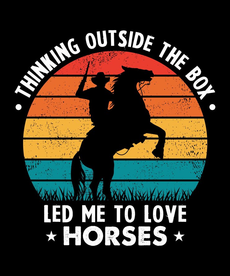 Vettore equestrian elegance horse lover tshirt con testo pensare fuori dagli schemi mi ha portato ad amare il cavallo