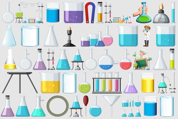 Equipaggiamento di laboratorio chimico set tubi di microbiologia con reagenti colorati e apparecchi per