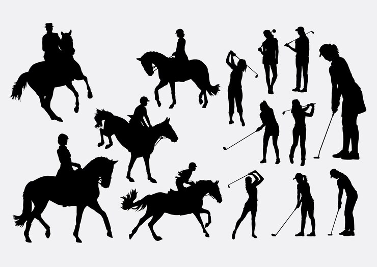 Equitazione a cavallo e golf silhouette