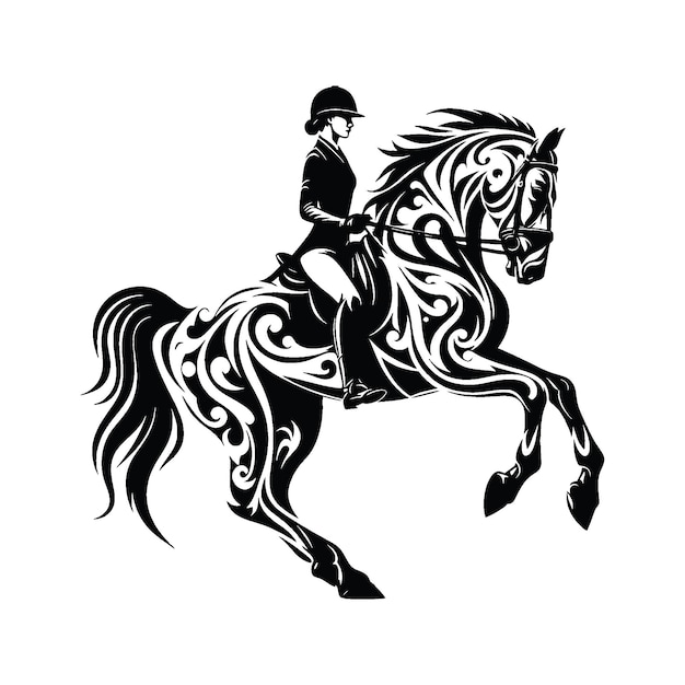 Equitazione a cavallo giocatrice femminile in modello etnico tribale illustrazione emblema scudo distintivo
