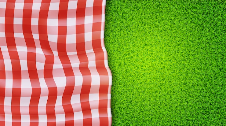 Vettore erba realistica con tovaglia da picnic