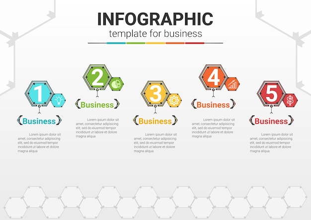 Esagono di modello di infografica per affari.