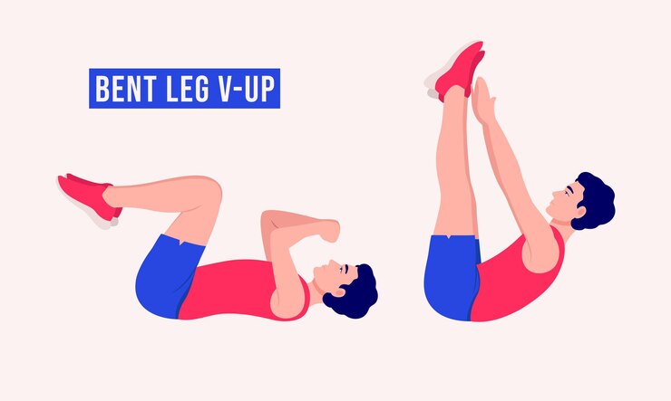 Vettore esercizio vup gamba piegata allenamento uomo fitness aerobica ed esercizi