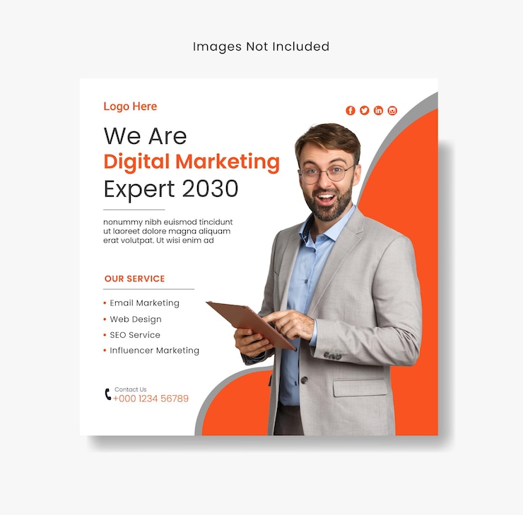 Esperto di marketing digitale e modello di post sui social media