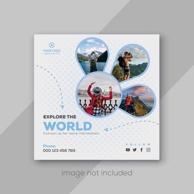 Esplora il modello di banner per social media dell'agenzia di viaggi mondiale Banner Instagram o Facebook