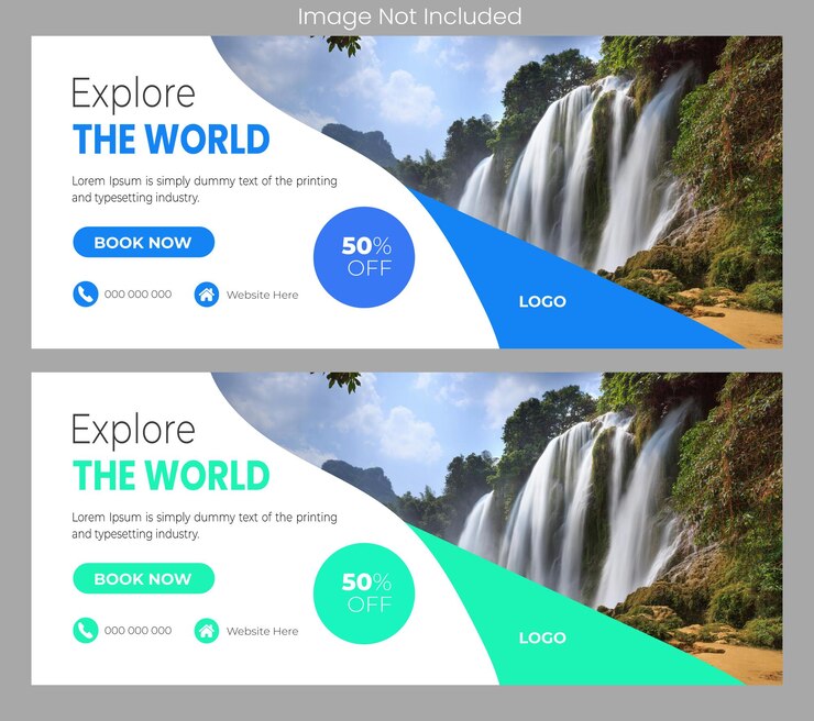 Vettore esplora il world travel banner con un'offerta di sconto