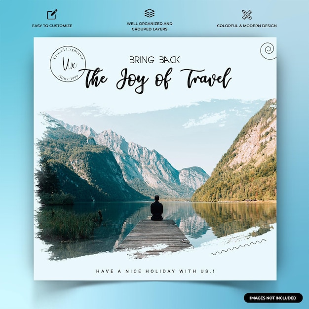 Esploratori di viaggio Modello di banner web post Instagram Vettore Premium