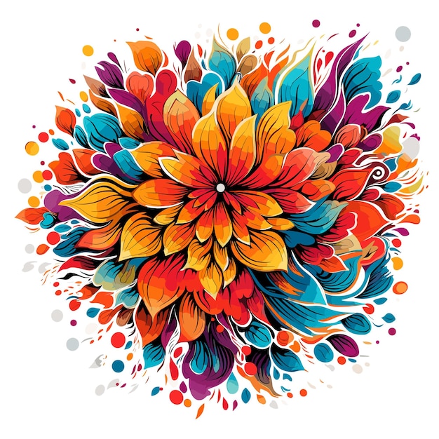 Esplosione di fiori Immagine astratta di sfondo floreale colorato luminoso disegnato in stile pop art vettoriale isolato su sfondo bianco Elemento di design per adesivo poster tshirt ecc