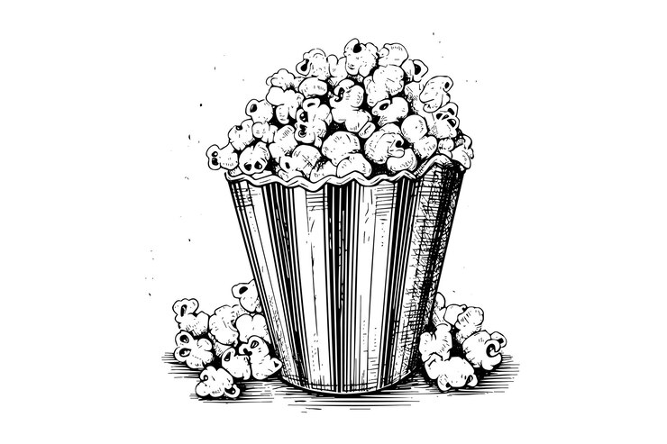 Vettore esplosione di popcorn incisione inchiostro vettore illustrazione linea arte