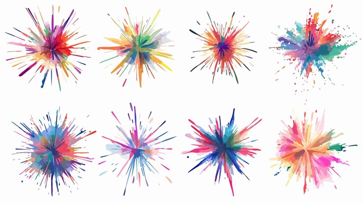 Vettore esplosione di vernice colorata isolata su uno sfondo bianco per un disegno d'arte astratta