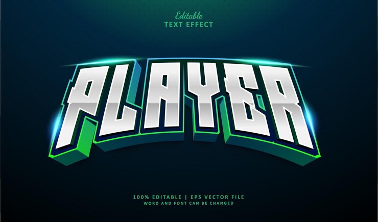 Vettore esport editable text effect player stile 3d bold neon e luxury gold testo effetto tema logo gaming