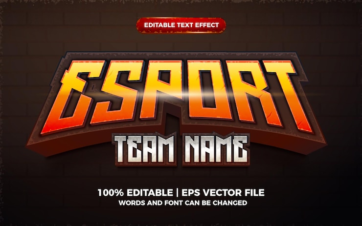 Vettore esport nome squadra 3d logo gioco effetto testo modificabile