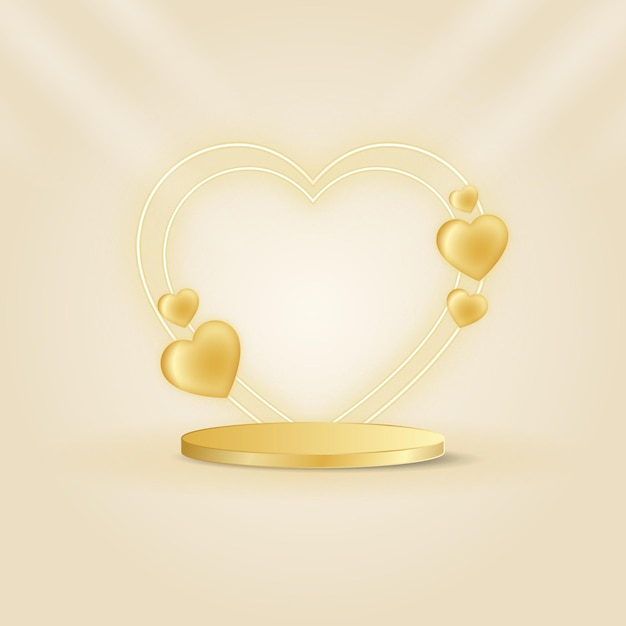 Esposizione del prodotto del podio del cuore dorato 3d