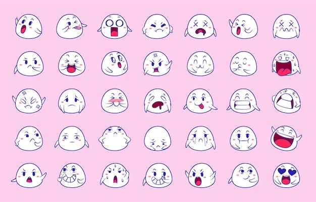 Espressione dell'insieme di concetti di emozione. Volto del personaggio emoji in diverse emozioni.