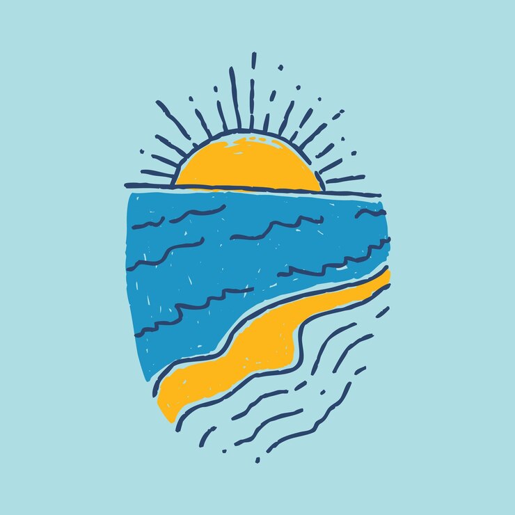 Vettore estate alla spiaggia di bellezza con disegno della maglietta di arte di vettore dell'illustrazione grafica del sole