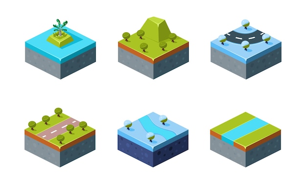 Estate e inverno paesaggio naturale impostare piattaforme di gioco risorse dell'interfaccia utente per app mobile o videogioco illustrazione vettoriale isolato su sfondo bianco