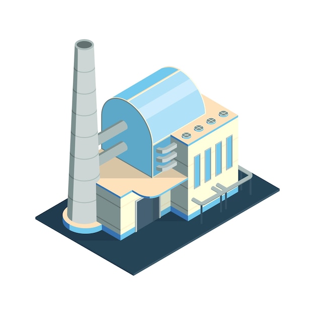 Esterno di un edificio industriale isometrico di una pianta urbana o di una fabbrica 3d icona illustrazione vettoriale