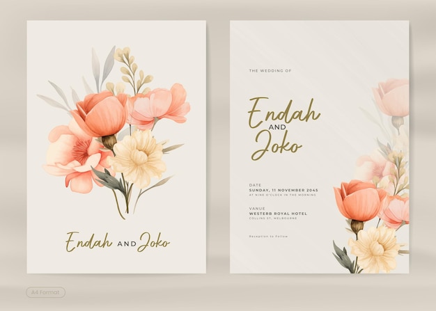 Estetico modello di invito al matrimonio con bouquet di fiori acquerello