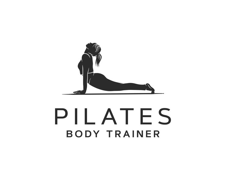 Estratto una ragazza su una stuoia che fa pilates posa logo design
