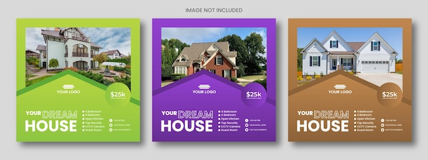 et di modelli di banner per social media quadrati minimi modificabili per la vendita di case. Posta di vendita sui social media.