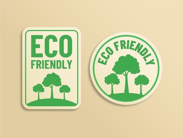 Etichetta adesiva ecologica in verde e bianco con albero
