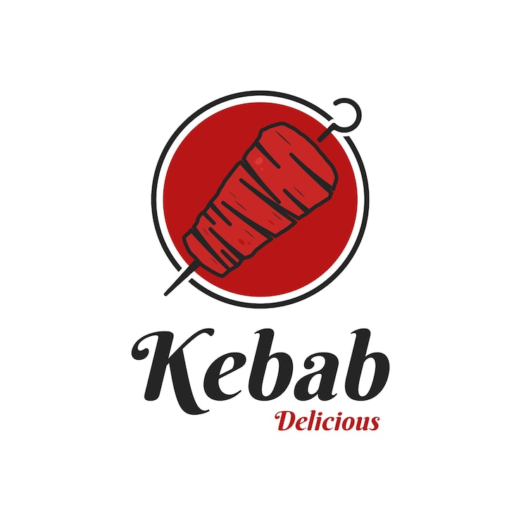 Vettore etichetta adesiva idea creativa con logo kebab a forma di cerchio