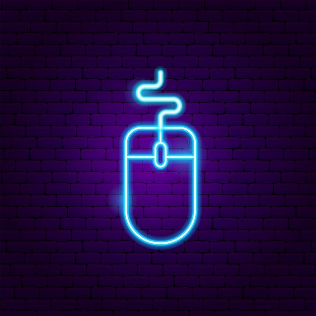 Etichetta al neon del mouse del computer. Illustrazione vettoriale di promozione elettronica.