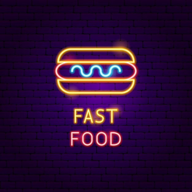 Etichetta al neon di fast food. Illustrazione vettoriale di promozione Cafe.